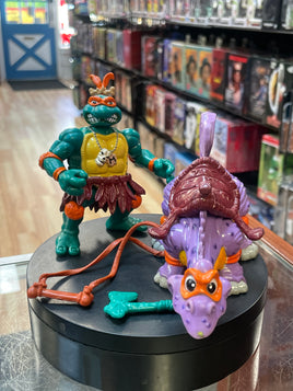 Mike & Silly Stegosaurus (Vintage TMNT Ninja Turtles, Playmates) **LOOSE** - Bitz & Buttons