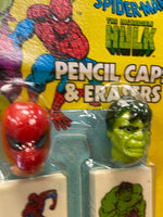 Amazing Spider-Man Incredible Hulk Pencil Caps Eraser (Vintage Marvel 1979, Nasta) Sealed