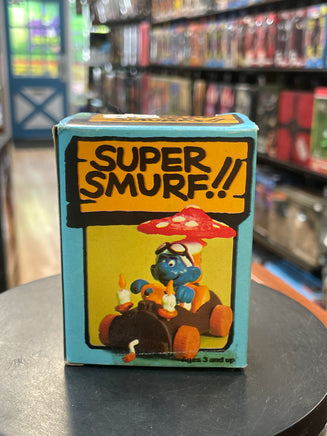 Super Smurf Mushroom Log Car Driver & Umbrella  (Vintage PEYO, Schleich) **SEALED** - Bitz & Buttons