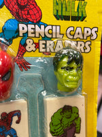 Amazing Spider-Man Incredible Hulk Pencil Caps Eraser (Vintage Marvel 1979, Nasta) Sealed