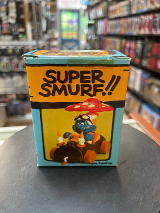 Super Smurf Mushroom Log Car Driver & Umbrella  (Vintage PEYO, Schleich) **SEALED** - Bitz & Buttons