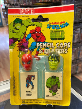 Amazing Spider-Man Incredible Hulk Pencil Caps Eraser (Vintage Marvel 1979, Nasta) Sealed