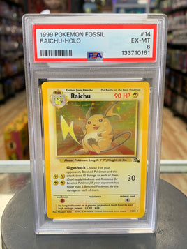 Raichu Holo Fossil 14/62 (Pokemon, Wizard) **PSA 6**