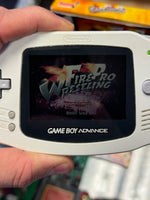 Arctic White Gameboy Advance mit Fire Pro Wrestling (Nintendo, GBA-Videospiel)