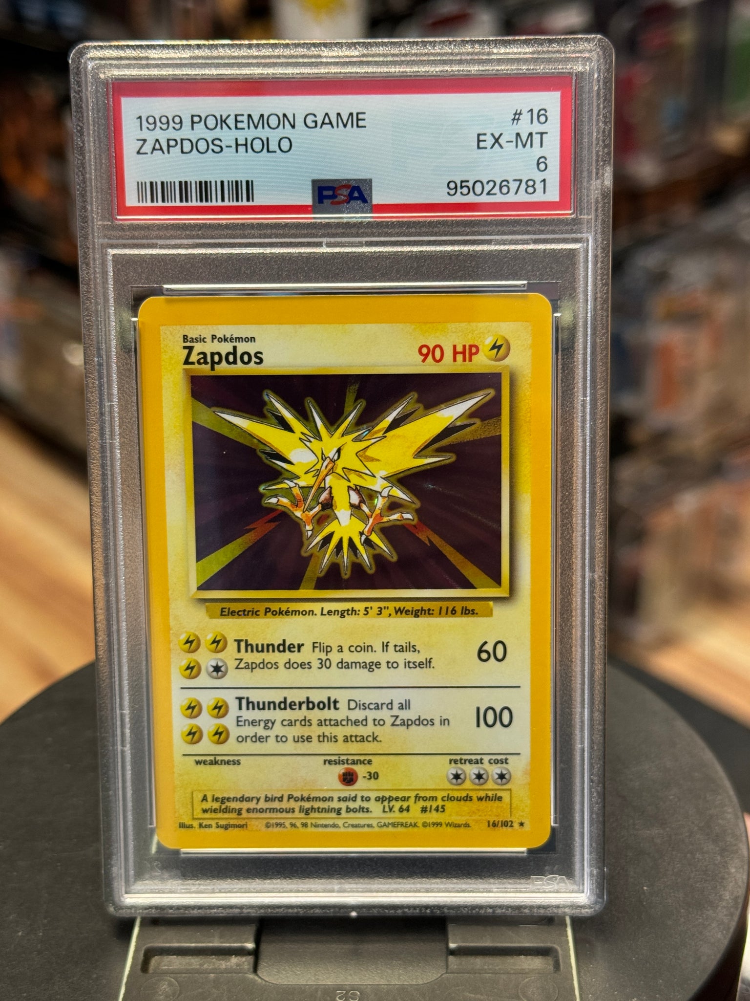 Zapdos Holo 16/102 (Wizard, Pokemon 1999) ** PSA Graded 6 **| Bitz & Buttons Zapdos Holo 16/102 (Wizard, Pokemon 1999) ** PSA Graded 6 **| Bitz & Buttons