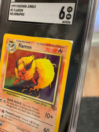 holographic flareon pokemon card Jungle Flareon 3/64 Holo (Wizards TCG, Pokémon) SGC 6| Bitz & Buttons